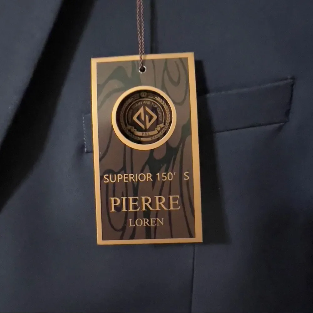 Pierre Loren Mens Navy Blue 2 Piece Suit 42S 39 Waist Notch Lapel Style S61652‎